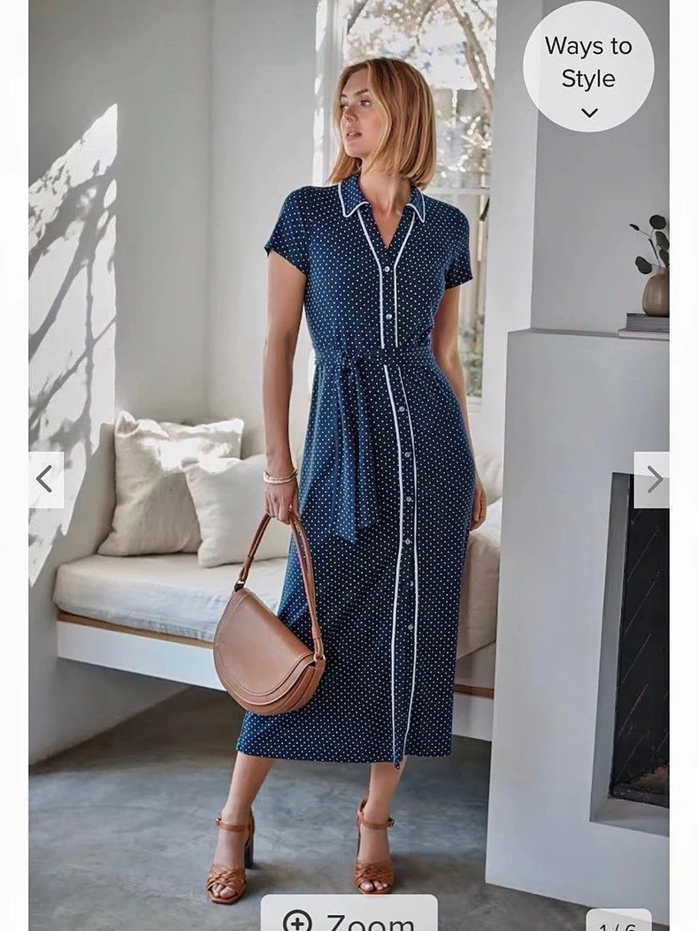 J. Jill Midi Piped Shirtdress Polka Dot Midi Dress Size Large